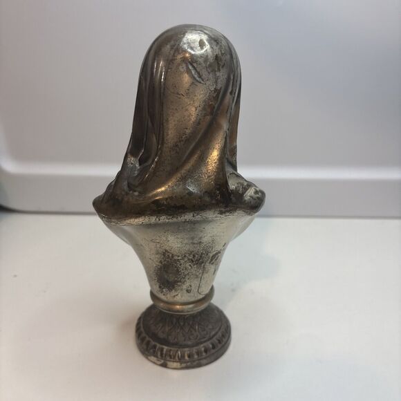 Antique Silver Plated Madonna SC De Maria Bust  Religious Statue About 7” H - Picture 6 of 11
